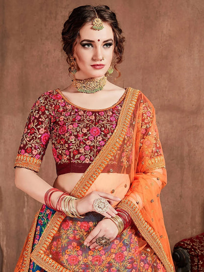 Tulsi Art Blue Heavy Embroidered Silk Wedding Lehenga Choli
