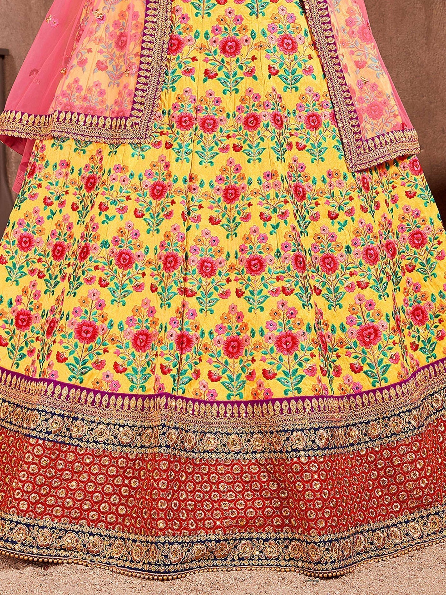 Tulsi Art Yellow Heavy Embroidered Silk Wedding Lehenga Choli