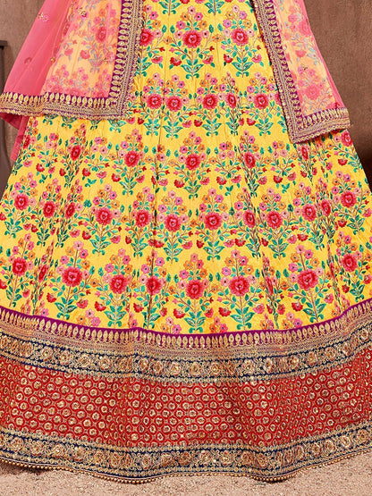 Tulsi Art Yellow Heavy Embroidered Silk Wedding Lehenga Choli