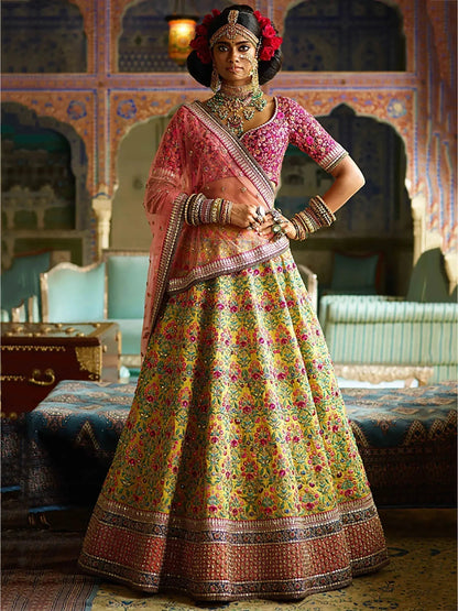 Tulsi Art Yellow Heavy Embroidered Silk Wedding Lehenga Choli
