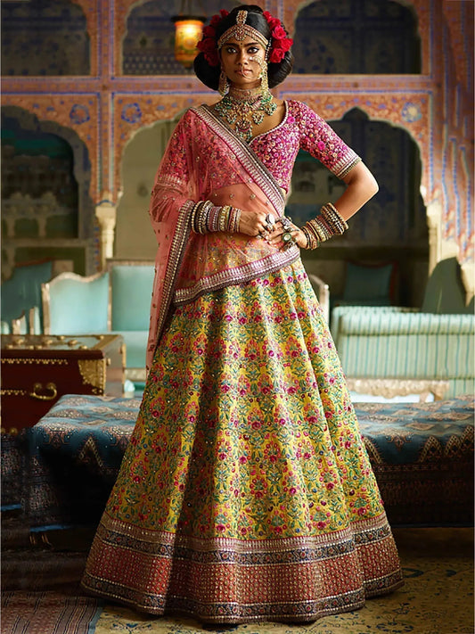 Tulsi Art Yellow Heavy Embroidered Silk Wedding Lehenga Choli