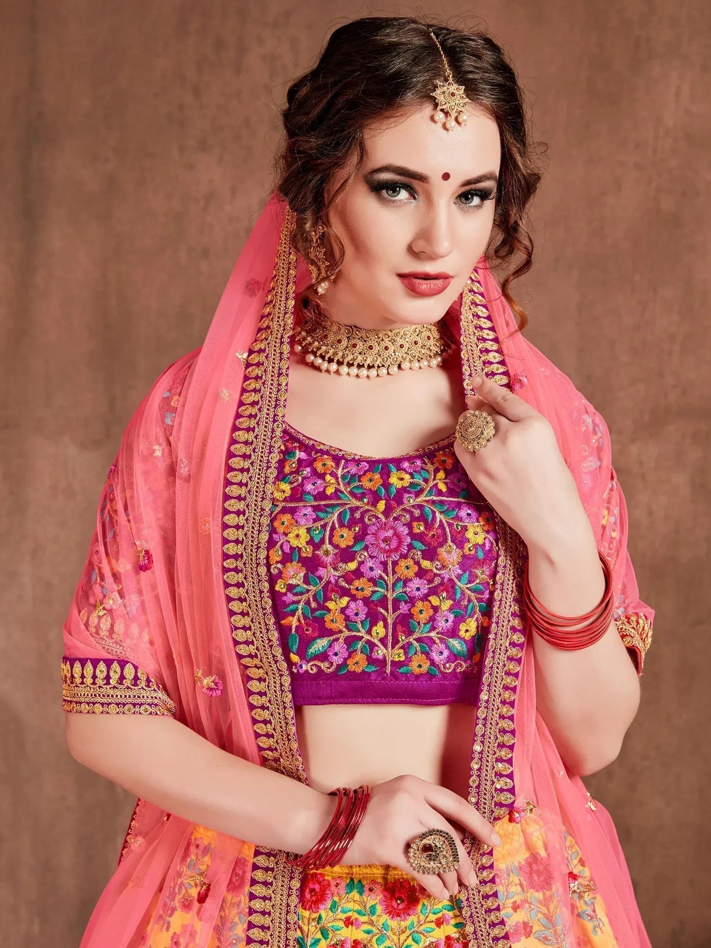Tulsi Art Yellow Heavy Embroidered Silk Wedding Lehenga Choli