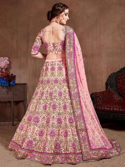 Tulsi Art Peach Embroidered Taffeta Silk Bridal Wear Lehenga Choli