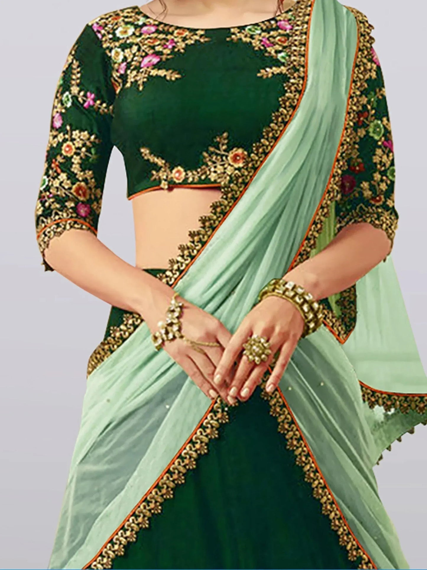 Tulsi Art Dark Green Embroidered Taffeta Silk Bridal Lehenga Choli