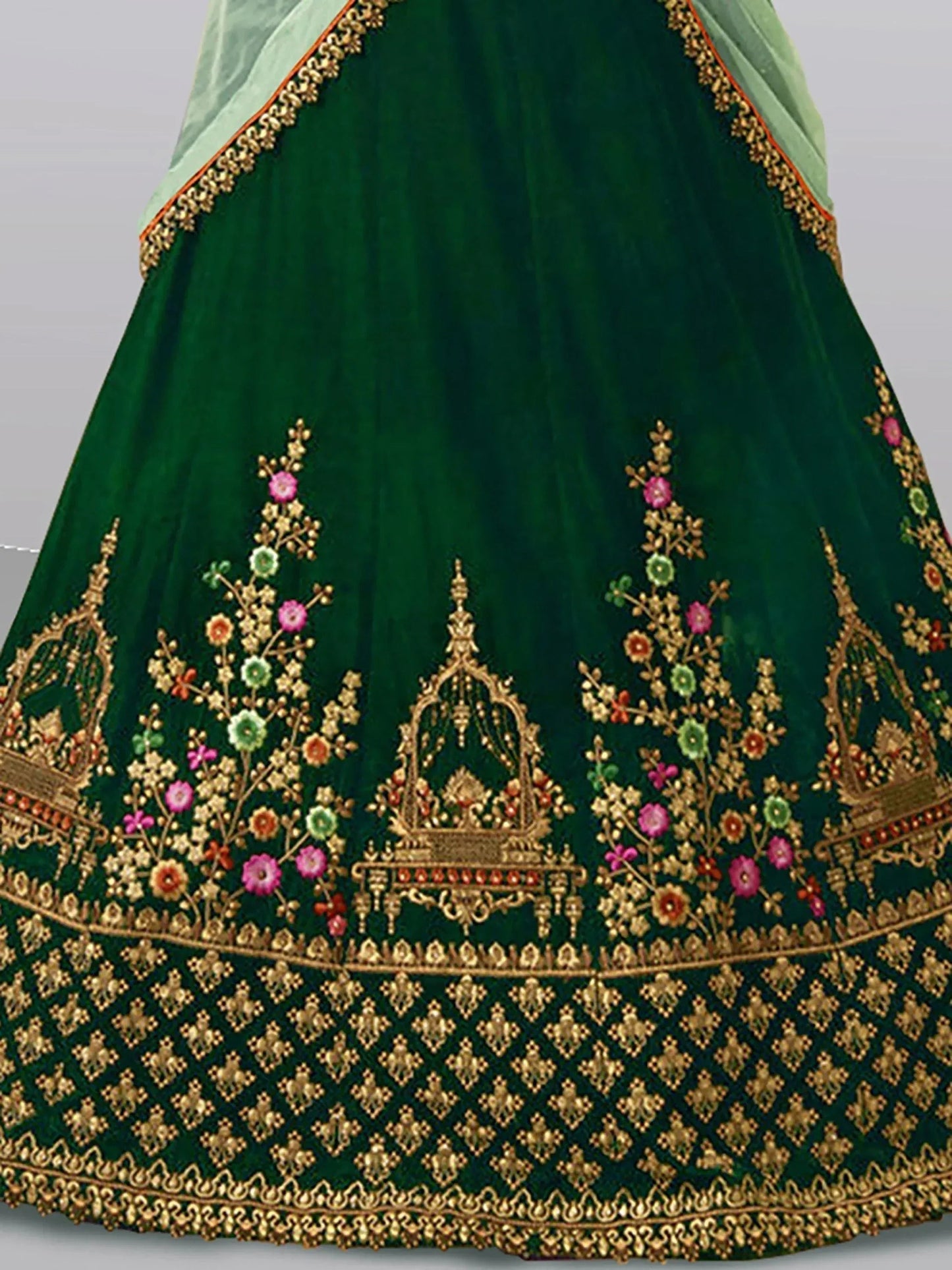 Tulsi Art Dark Green Embroidered Taffeta Silk Bridal Lehenga Choli