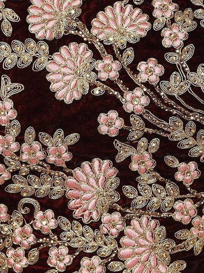 Tulsi Art Maroon Embroidered Pure Velvet Bridal Wedding Lehenga Choli For Women