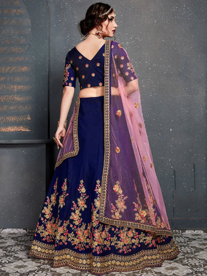 Tulsi Art Navy Blue Embroidered Taffeta Silk Bridal Lehenga Choli With Dupatta