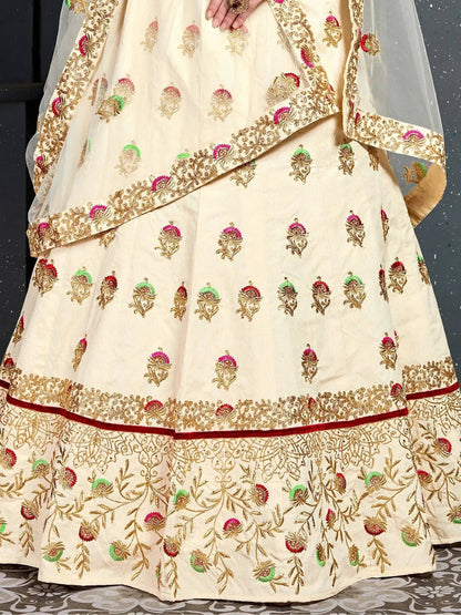 Tulsi Art Cream Embroidered Silk Bridal Lehenga Choli