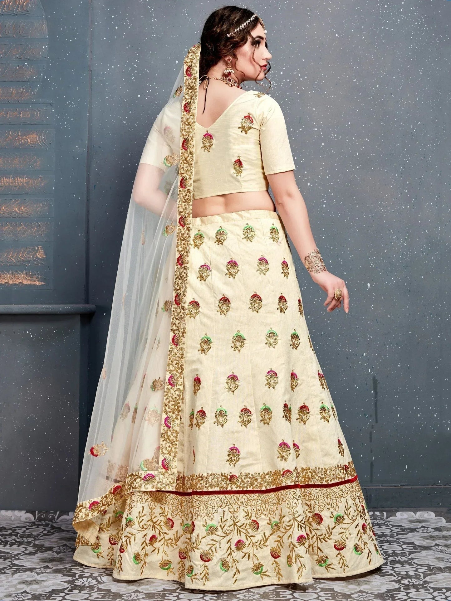 Tulsi Art Cream Embroidered Silk Bridal Lehenga Choli