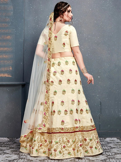 Tulsi Art Cream Embroidered Silk Bridal Lehenga Choli