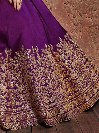 Tulsi Art Purple Sequins Silk Wedding Lehenga With Pastel Pink Choli And Dupatta