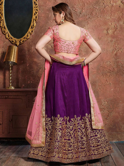 Tulsi Art Purple Sequins Silk Wedding Lehenga With Pastel Pink Choli And Dupatta