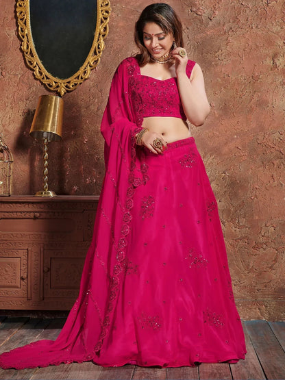 Tulsi Art Pink Sequins Georgette Wedding Lehenga Choli With Dupatta