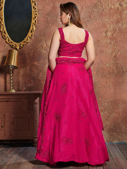 Tulsi Art Pink Sequins Georgette Wedding Lehenga Choli With Dupatta