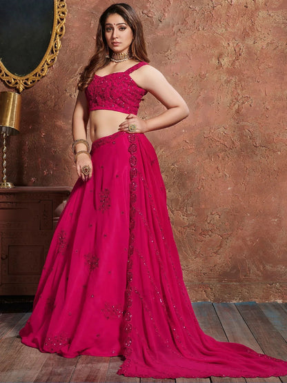 Tulsi Art Pink Sequins Georgette Wedding Lehenga Choli With Dupatta