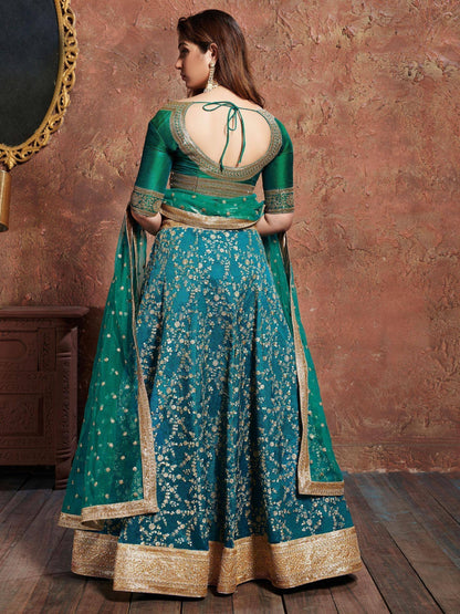 Tulsi Art Teal Green Sequins Art Silk Wedding Lehenga Choli With Dupatta