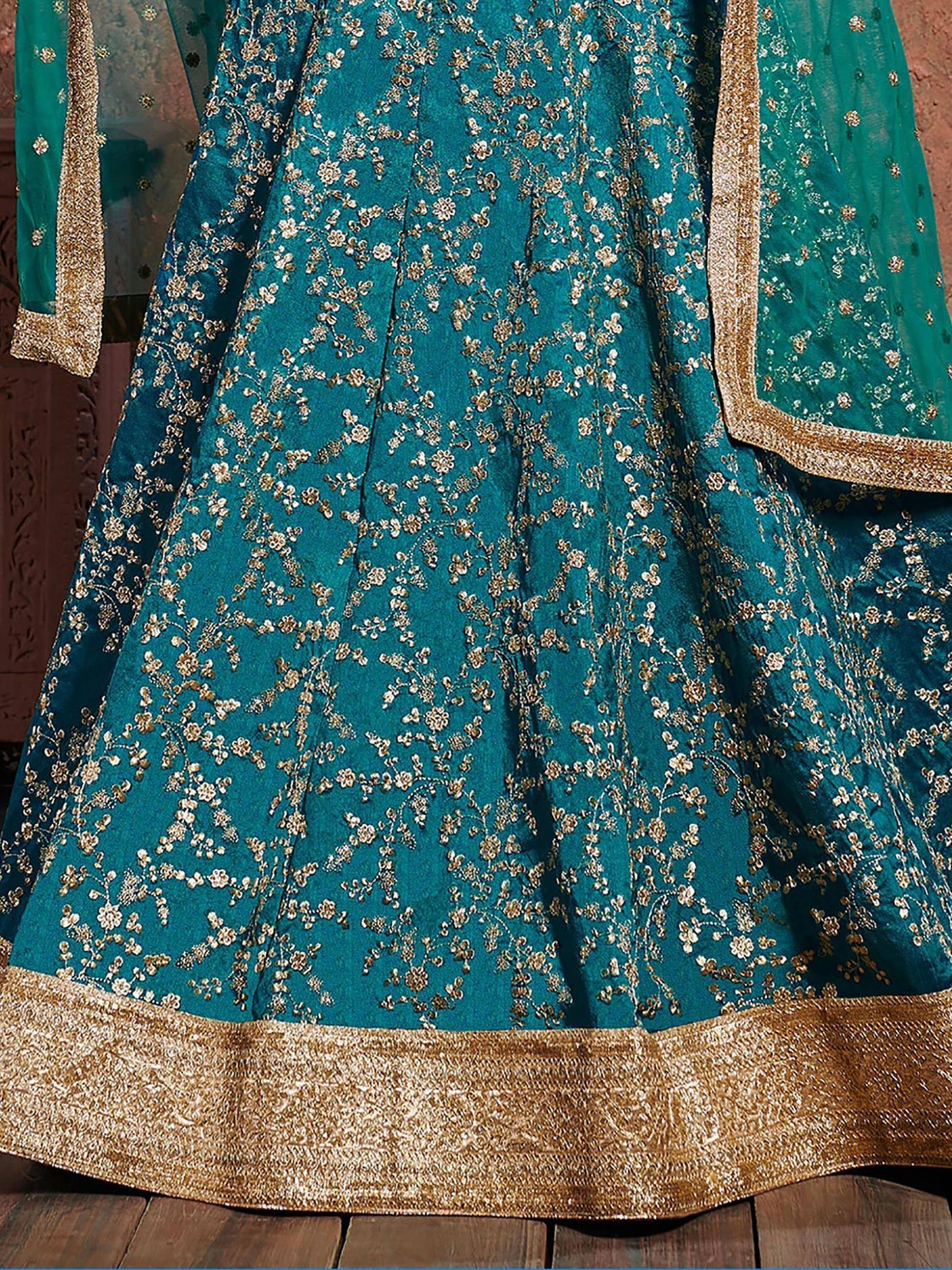 Tulsi Art Teal Green Sequins Art Silk Wedding Lehenga Choli With Dupatta