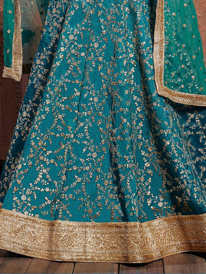 Tulsi Art Teal Green Sequins Art Silk Wedding Lehenga Choli With Dupatta