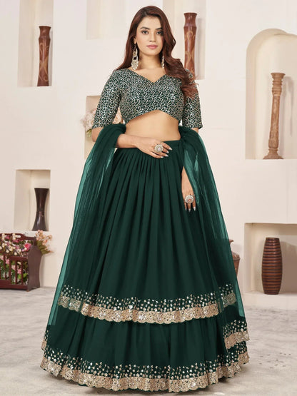 Tulsi Art Captivating Green Sequins Georgette Mehendi Wear Lehenga Choli