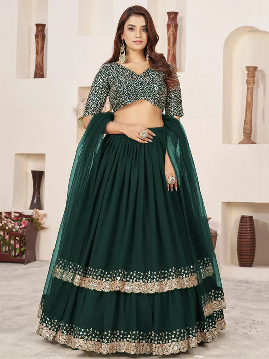 Tulsi Art Captivating Green Sequins Georgette Mehendi Wear Lehenga Choli