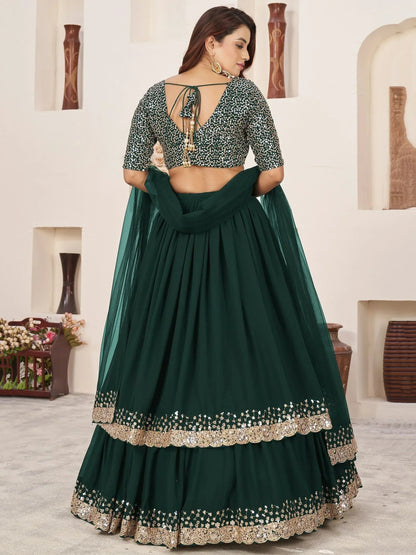 Tulsi Art Captivating Green Sequins Georgette Mehendi Wear Lehenga Choli