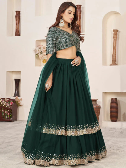 Tulsi Art Captivating Green Sequins Georgette Mehendi Wear Lehenga Choli