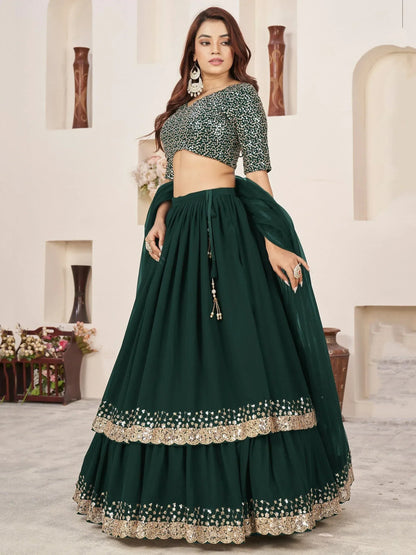 Tulsi Art Captivating Green Sequins Georgette Mehendi Wear Lehenga Choli