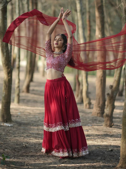 Tulsi Art Incredible Red Sequins Georgette Designer Lehenga Choli With Dupatta