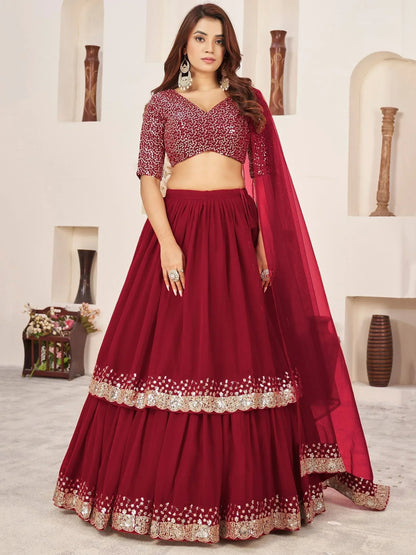 Tulsi Art Stunning Red Sequins Georgette Wedding Wear Lehenga Choli