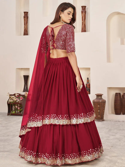 Tulsi Art Stunning Red Sequins Georgette Wedding Wear Lehenga Choli