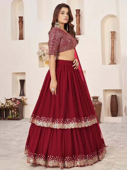 Tulsi Art Stunning Red Sequins Georgette Wedding Wear Lehenga Choli