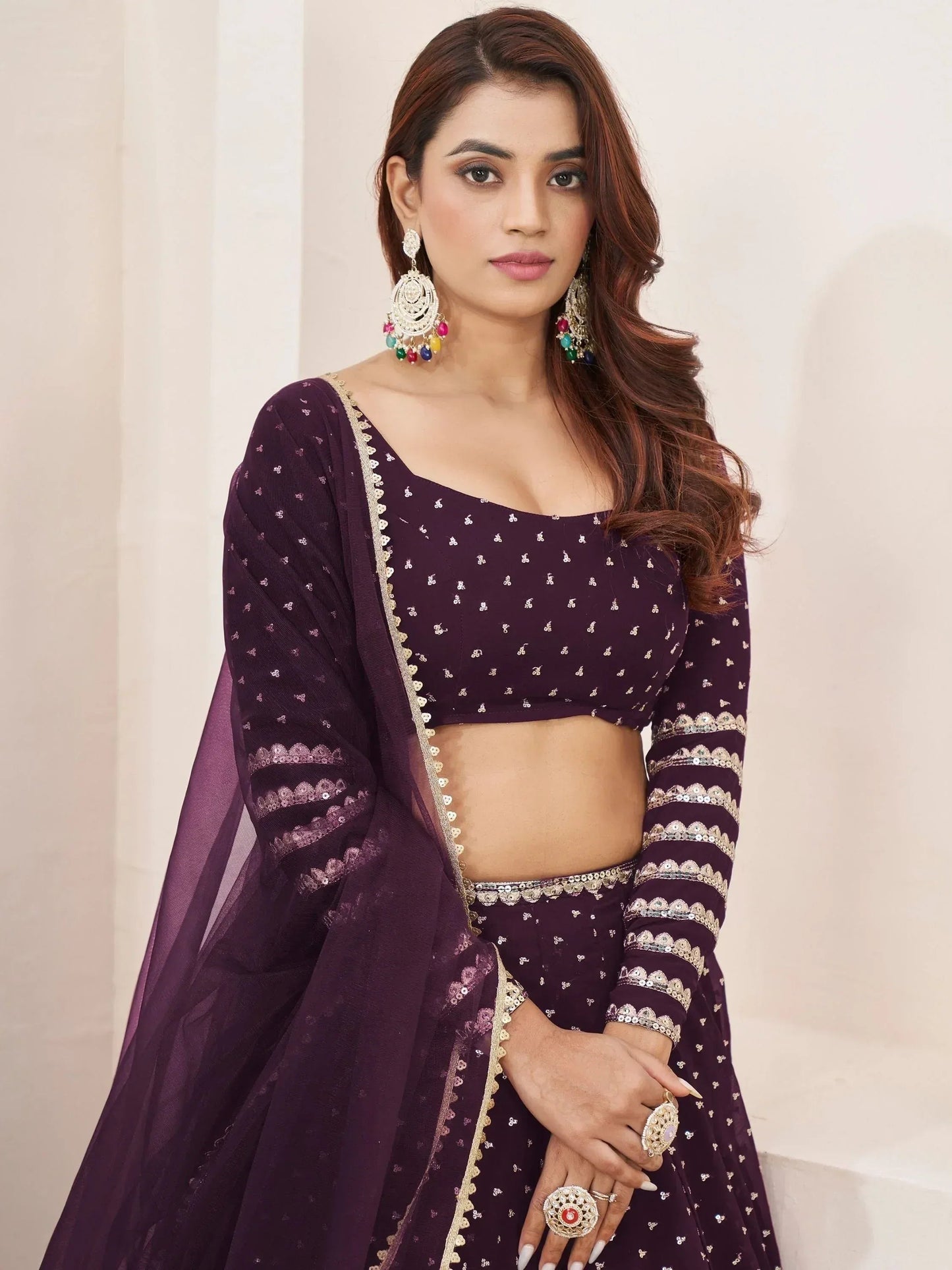 Tulsi Art Charming Purple Sequin Georgette Reception Wear Lehenga Choli
