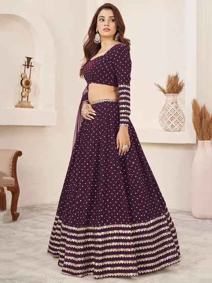 Tulsi Art Charming Purple Sequin Georgette Reception Wear Lehenga Choli