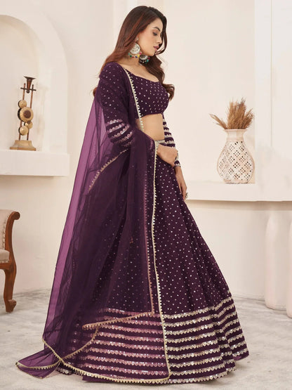 Tulsi Art Charming Purple Sequin Georgette Reception Wear Lehenga Choli