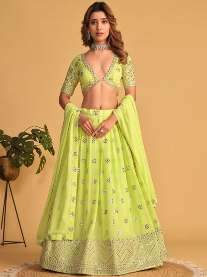 Tulsi Art Stunning Lime Green Sequins Georgette Reception Wear Lehenga Choli