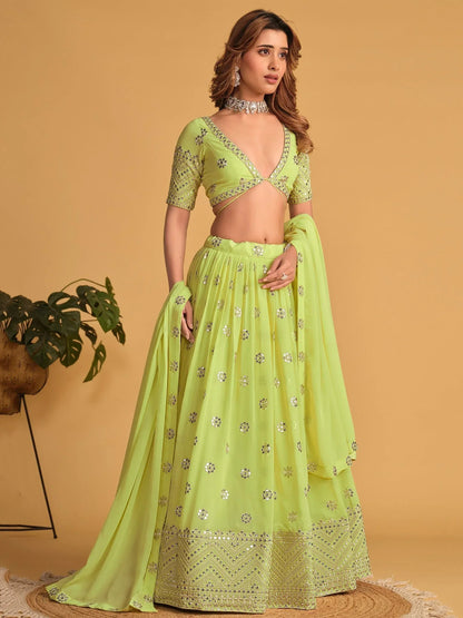 Tulsi Art Stunning Lime Green Sequins Georgette Reception Wear Lehenga Choli