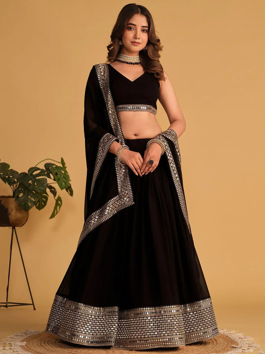 Tulsi Art Beautiful Black Zari Embroidered Georgette Lehenga Choli With Dupatta