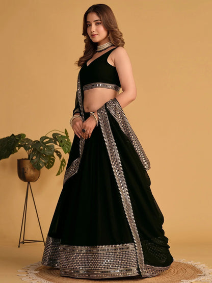 Tulsi Art Beautiful Black Zari Embroidered Georgette Lehenga Choli With Dupatta