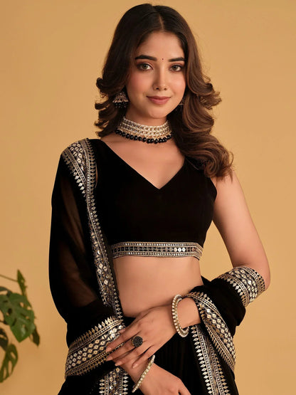 Tulsi Art Beautiful Black Zari Embroidered Georgette Lehenga Choli With Dupatta
