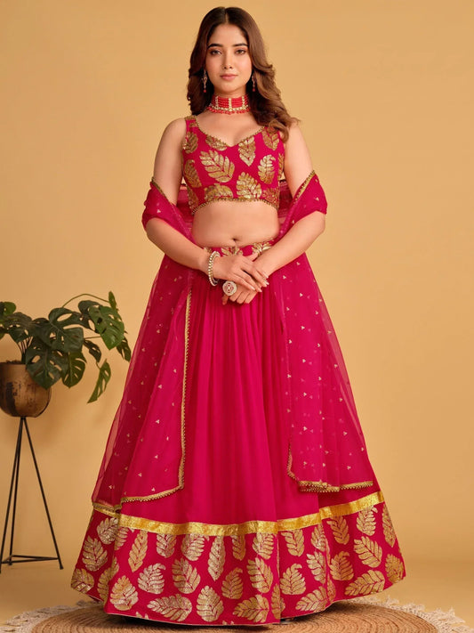 Tulsi Art Fabulous Pink Zari Embroidered Georgette Function Wear Lehenga Choli