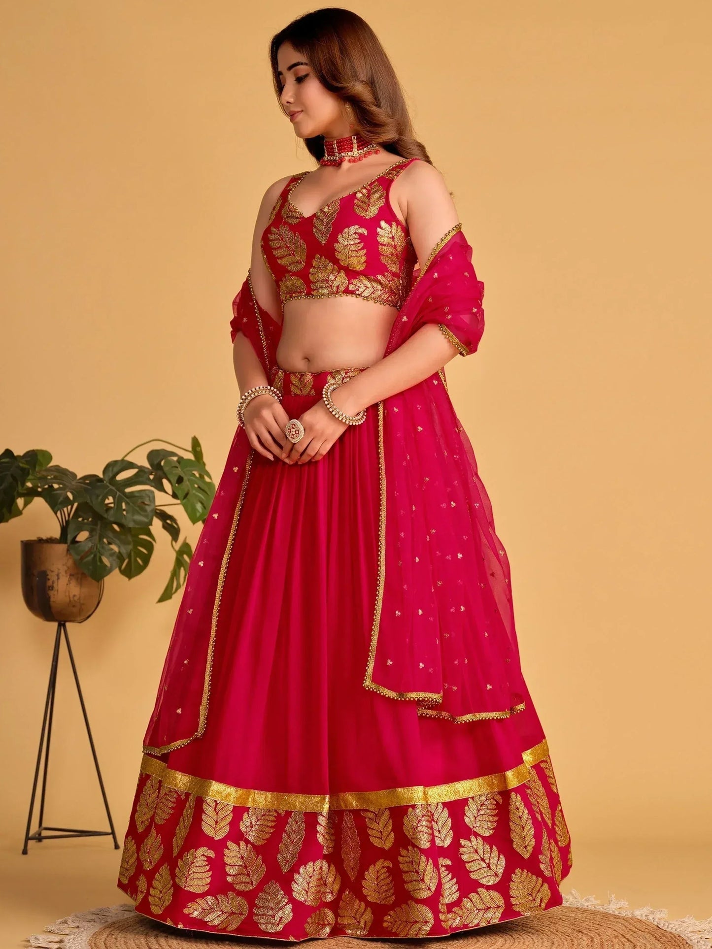 Tulsi Art Fabulous Pink Zari Embroidered Georgette Function Wear Lehenga Choli