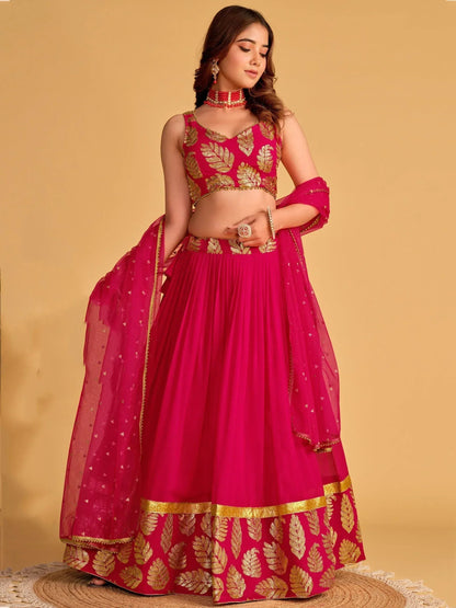 Tulsi Art Fabulous Pink Zari Embroidered Georgette Function Wear Lehenga Choli