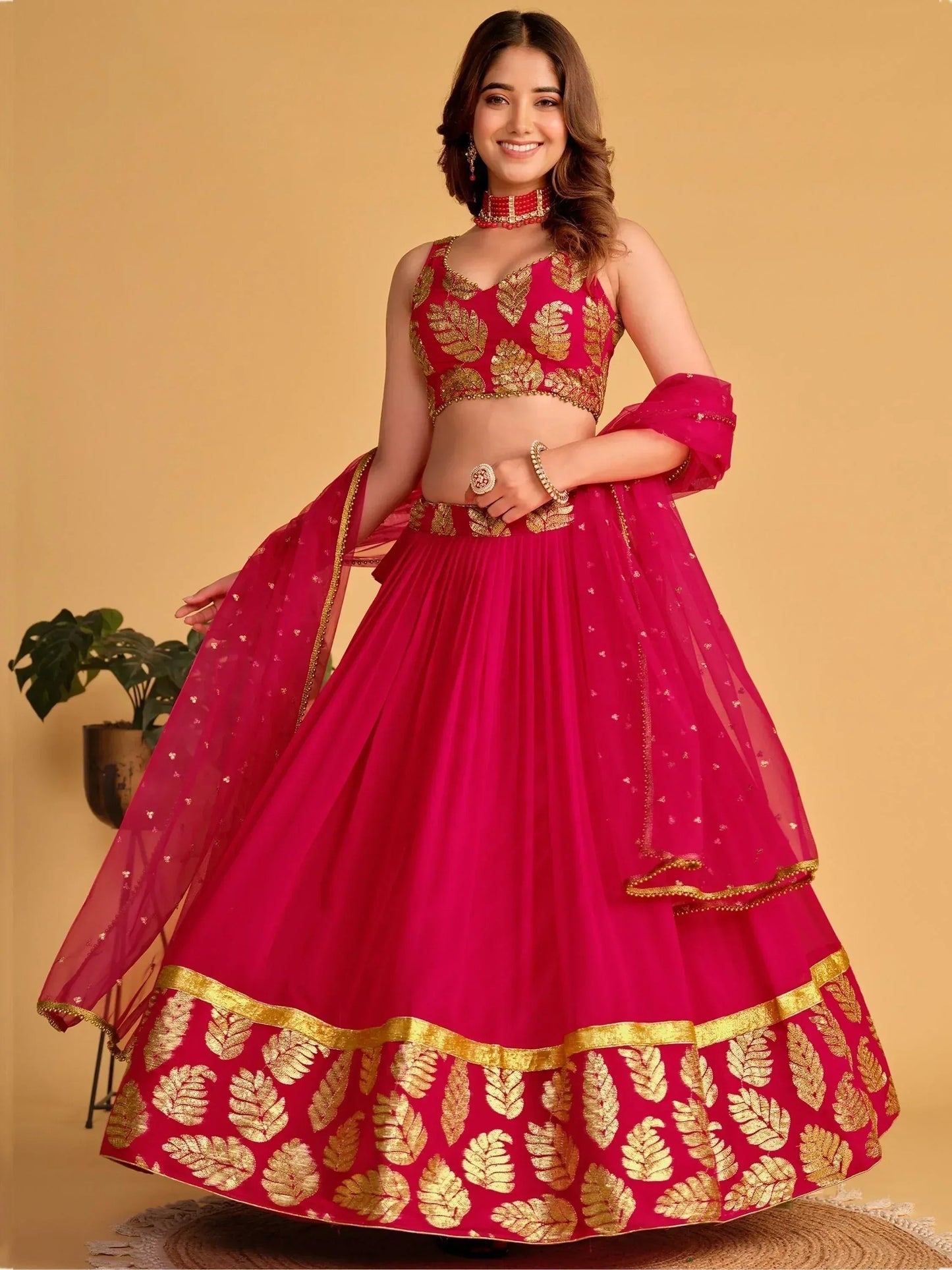 Tulsi Art Fabulous Pink Zari Embroidered Georgette Function Wear Lehenga Choli