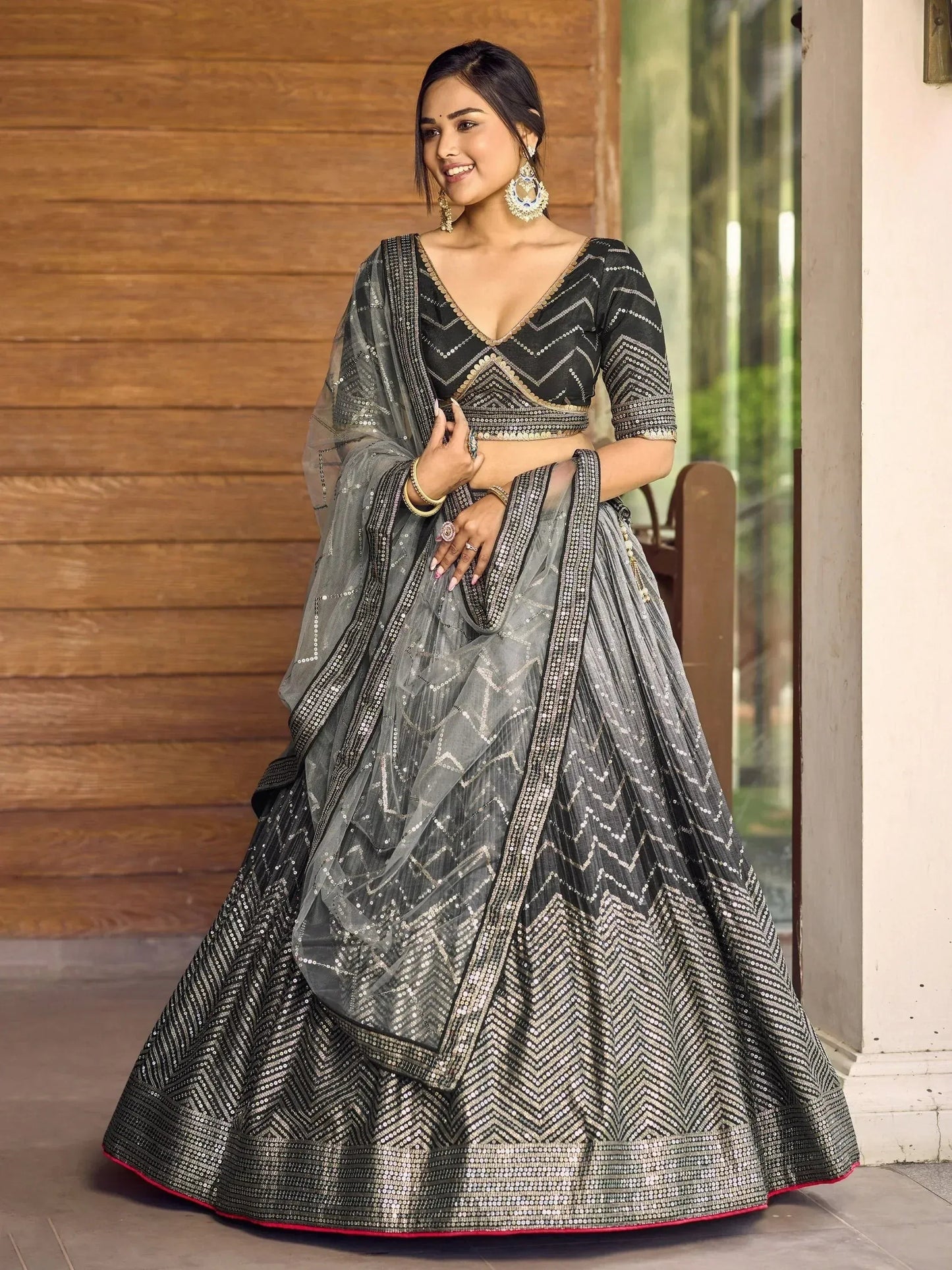 Tulsi Art Fabulous Black Sequins Chinon Reception Wear Lehenga Choli