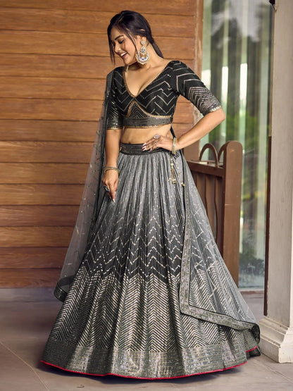 Tulsi Art Fabulous Black Sequins Chinon Reception Wear Lehenga Choli