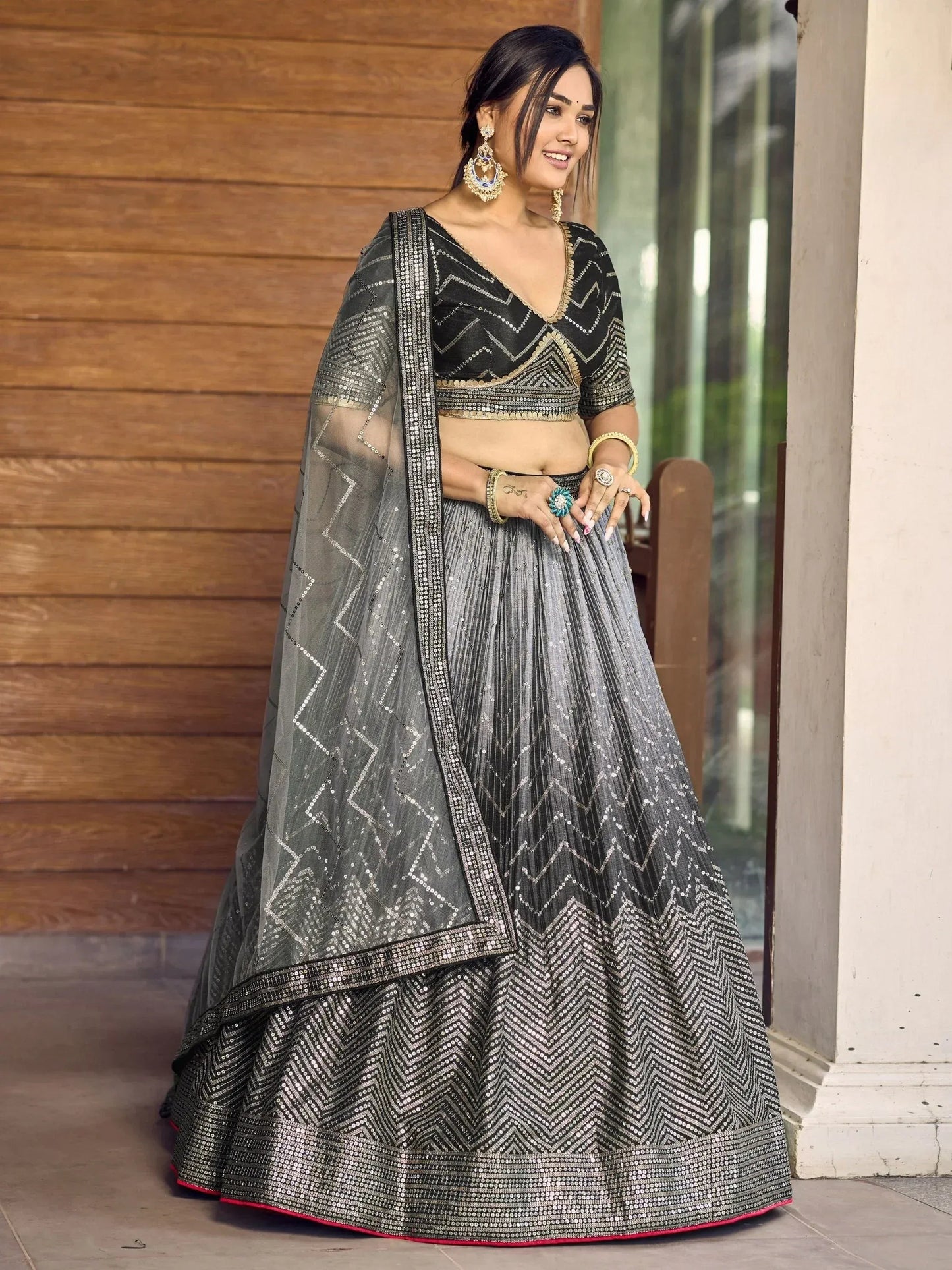 Tulsi Art Fabulous Black Sequins Chinon Reception Wear Lehenga Choli