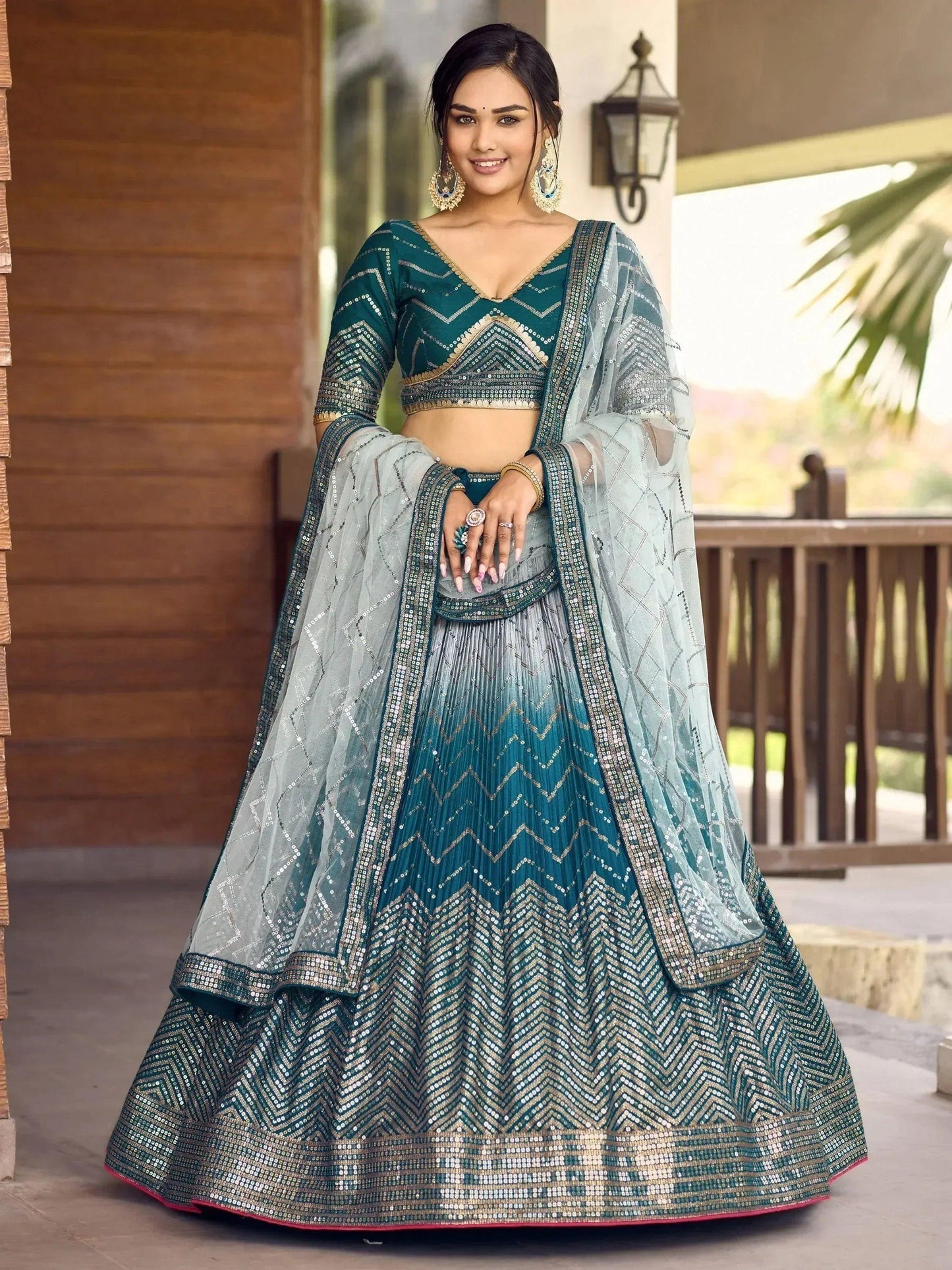 Tulsi Art Wonderful Blue Sequins Chinon Function Wear Lehenga Choli