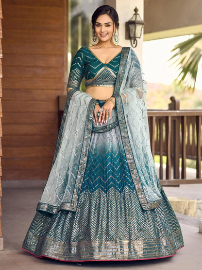 Tulsi Art Wonderful Blue Sequins Chinon Function Wear Lehenga Choli