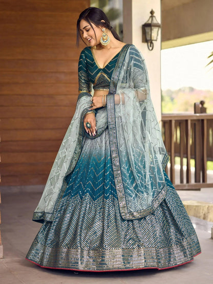 Tulsi Art Wonderful Blue Sequins Chinon Function Wear Lehenga Choli
