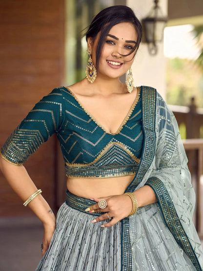 Tulsi Art Wonderful Blue Sequins Chinon Function Wear Lehenga Choli